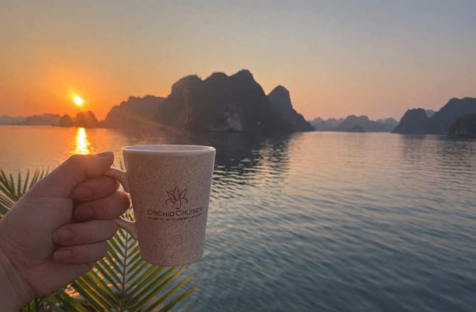 Morning coffee on Ha Long Bay. The world is big.
